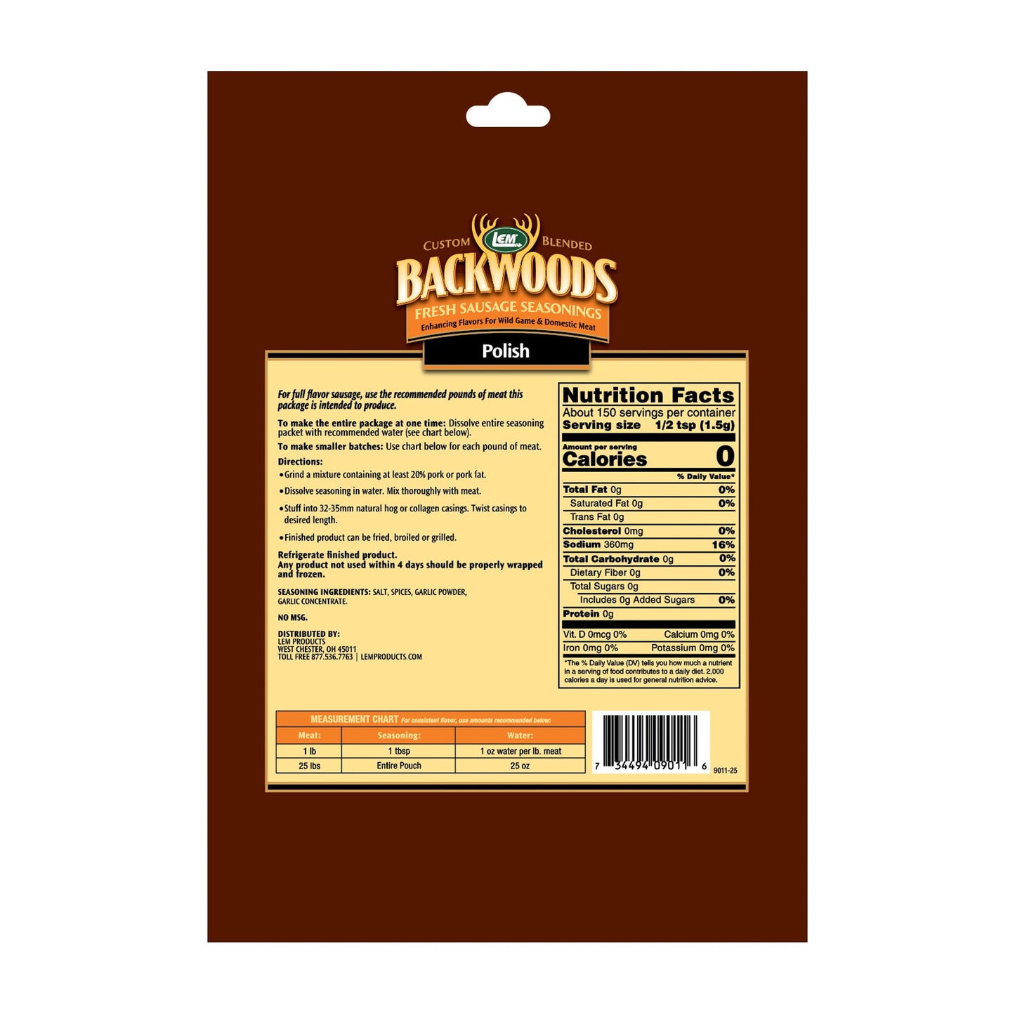 Lem Products Backwoods Polish Fresh Sausage Seasoning, Ideal For Wild Game And Domestic Meat, Seasons Up To 25 Pounds Of Meat, 8 Ounce Packet