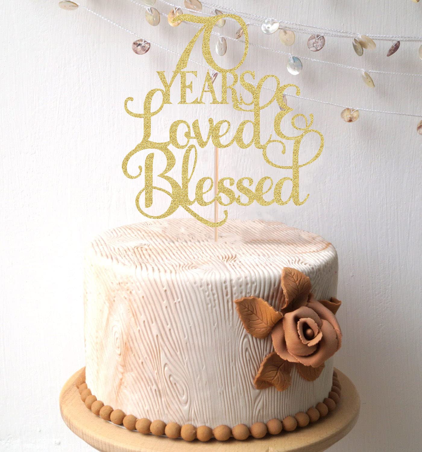 AHAORAY 70th Birthday Cake Topper - Gold Glitter Cardboard Decoration, Model CT-70YEARS