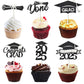 Chewarelly 24 Pack Graduation Cupcake Toppers, Glitter Decor, Black with Silver, Model GRADGL-24B03