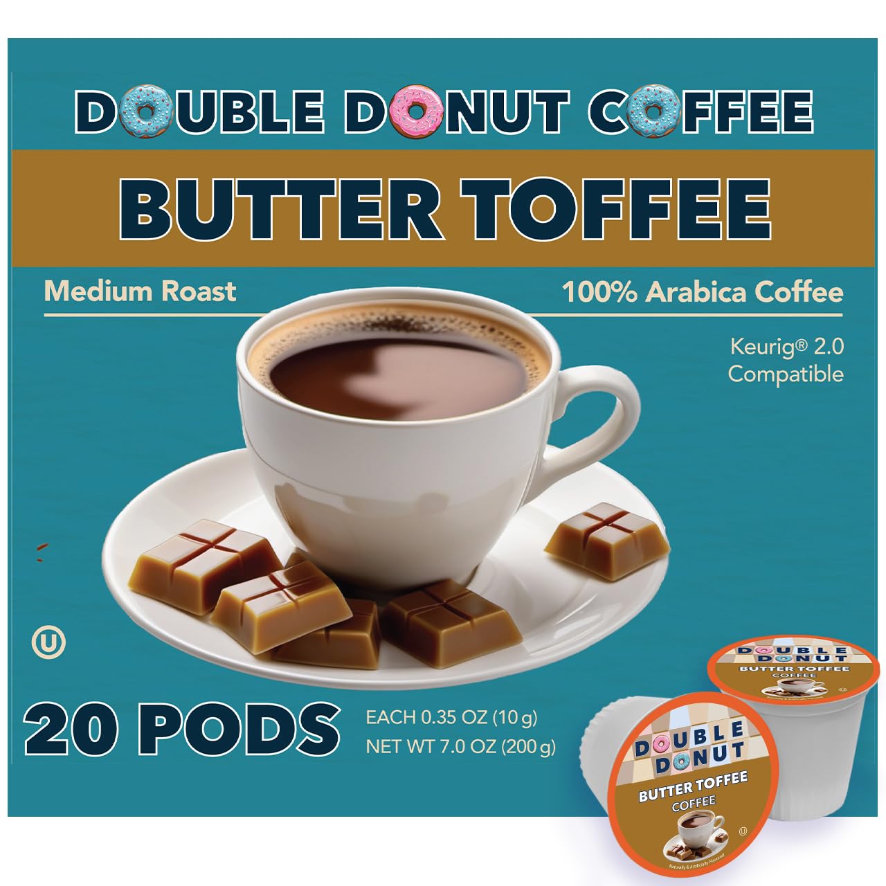 Double Donut Coffee Butter Toffee Flavored Coffee Pods  Medium Roast Coffee  compatible with Keurig K Cups malt-inspired  20 Count