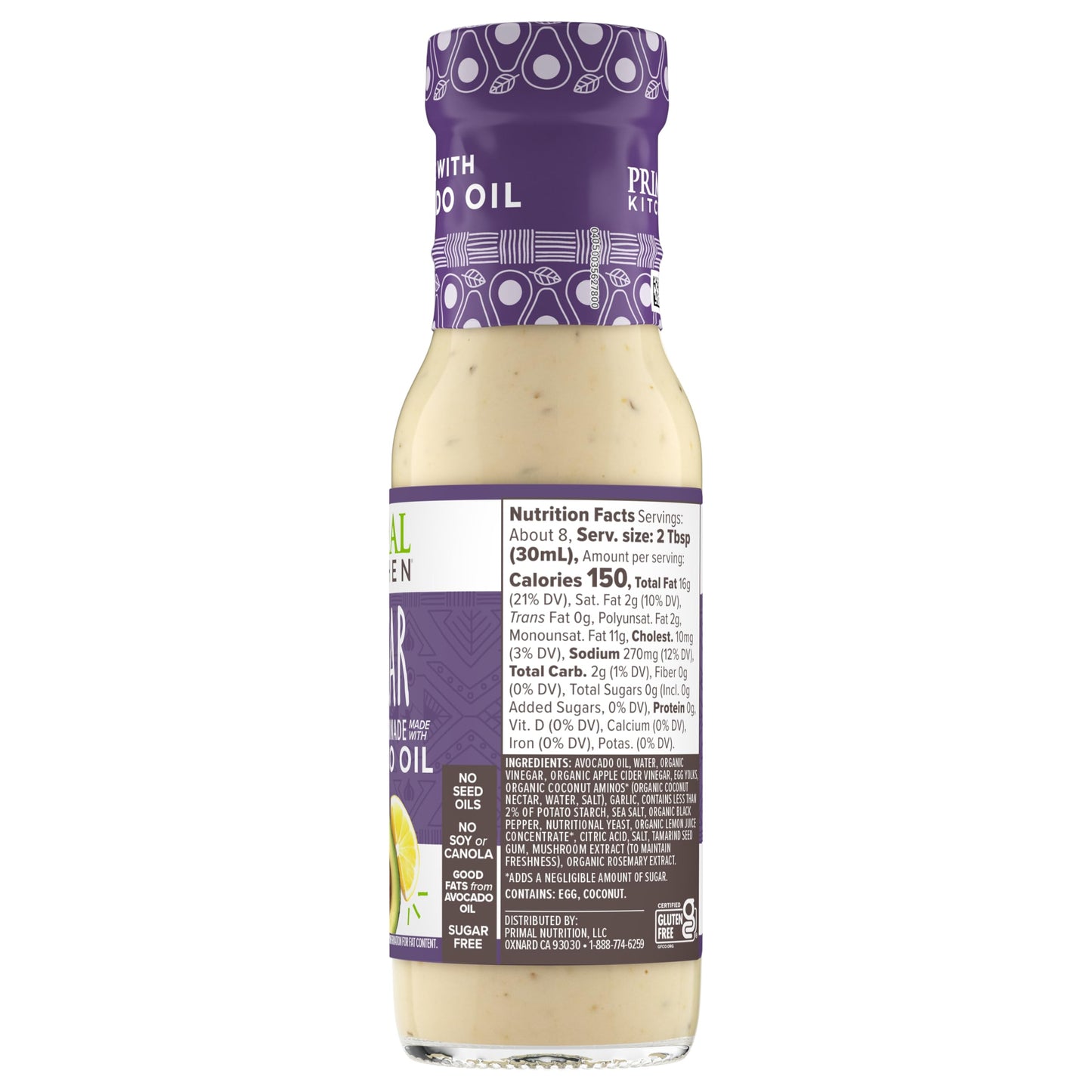 Primal Kitchen Caesar Salad Dressing & Marinade, Avocado Oil, Whole30 Approved, 8 Fl Oz, White/Green