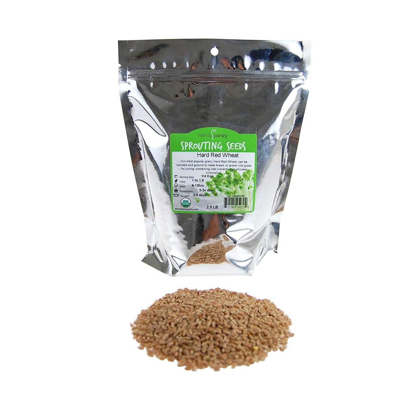 Handy Pantry Organic Wheatgrass Seeds - For Wheat Grass, Cat Grass, Food Storage & More - Hard Red Wheat (2.5 Pounds)