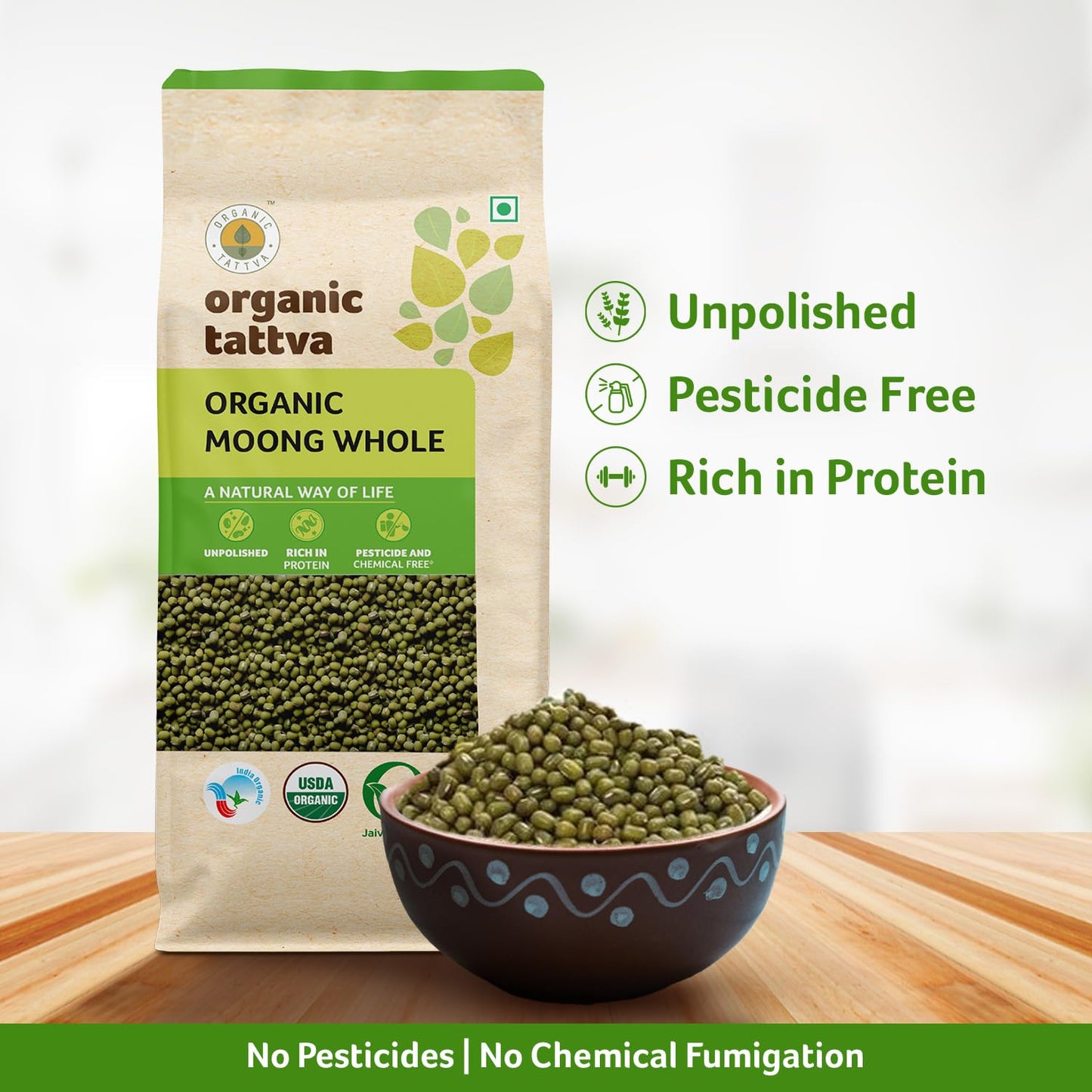 Organic Tattva Moong Dal Whole, 500G
