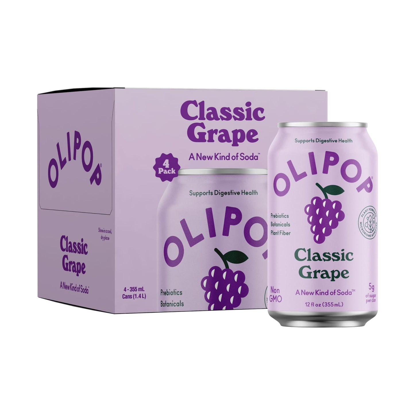 OLIPOP Prebiotic Soda Pop  Classic G  Prebiotics  Botanicals  Plant Fiber  12 fl oz (4 Cans)