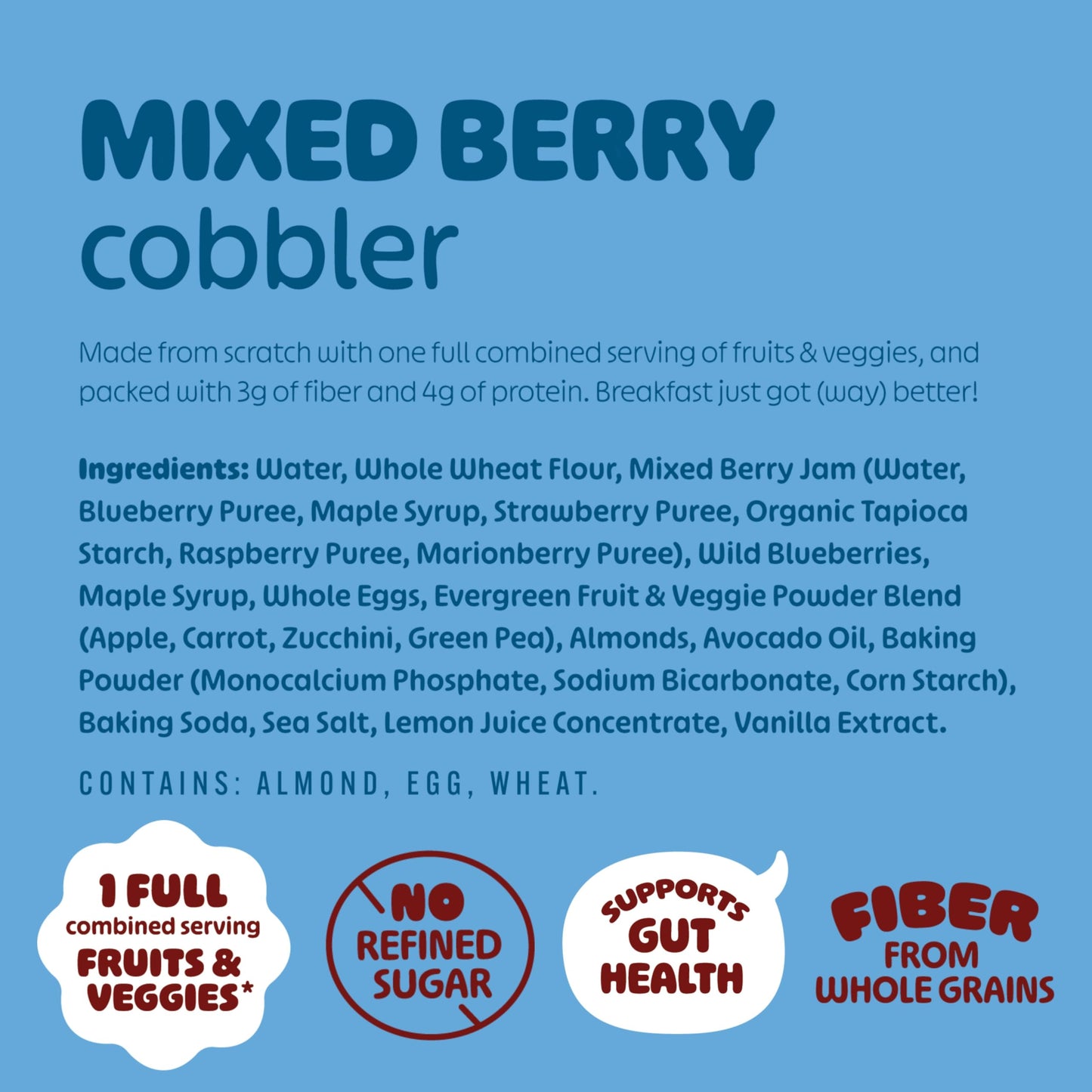 Evergreen Mixed Berry Cobbler Waffles, 100% Whole Grain, 1 Full Combined Serving of Fruits & Veggies, No Refined Sugar, Supports