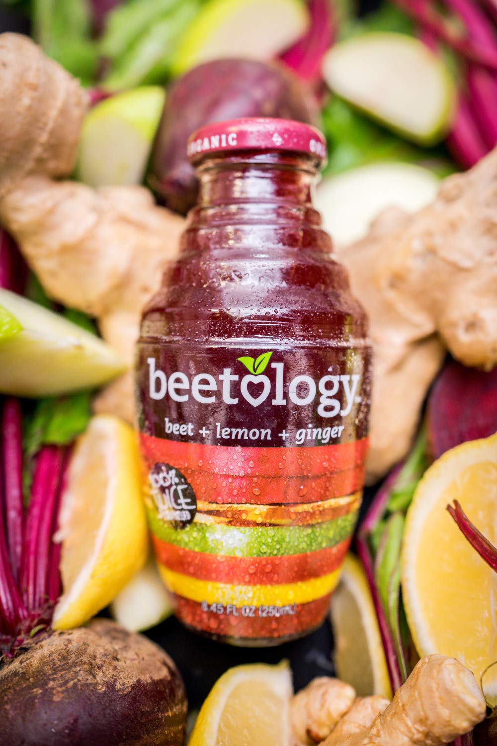 Beetology Organic Beet Juice 8.45oz ''Variety Pack'', 2 bottles each of: Beet + Veggie, Beet + Lemon Ginger, Beet + Cherry (6 Pa