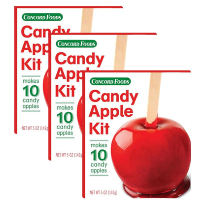Concord Foods Candy Apple Kit (3 Pack) - Classic Red Candy Apples for Family Treats, Carnivals, Fairs, and Fundraisers - Include