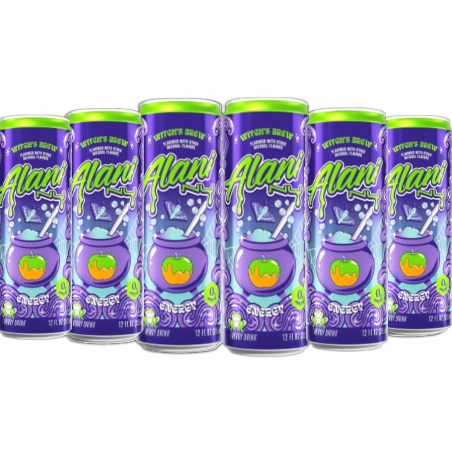New Alani Energy Drink Witches Brew, Sugar Free, Low Calorie Energy Drinks, 12 Fl Oz Cans, 6 Pack