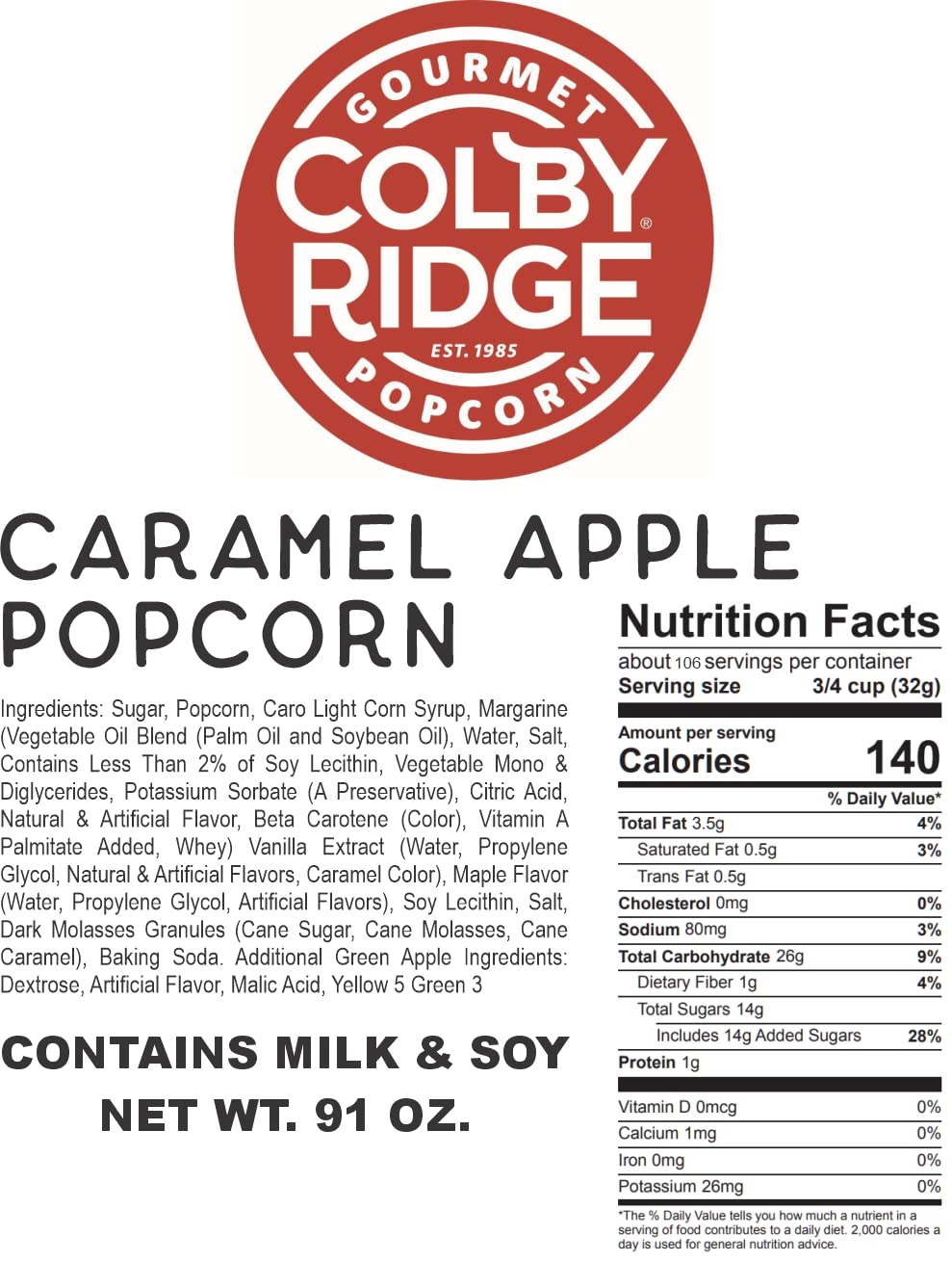 Colby Ridge Gourmet Craft Popped Gluten Free Popcorn Bulk Sized Large Gift Party Bags (Bulk 5 Gal. 80 Cups) (Caramel Apple)