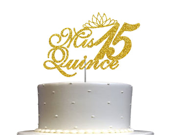 Mis Quince 15 Quinceanera Glitter Cake Topper, Fifteen Birthday Party Decorations Ideas, Premium Quality Decoration, Sturdy Doub