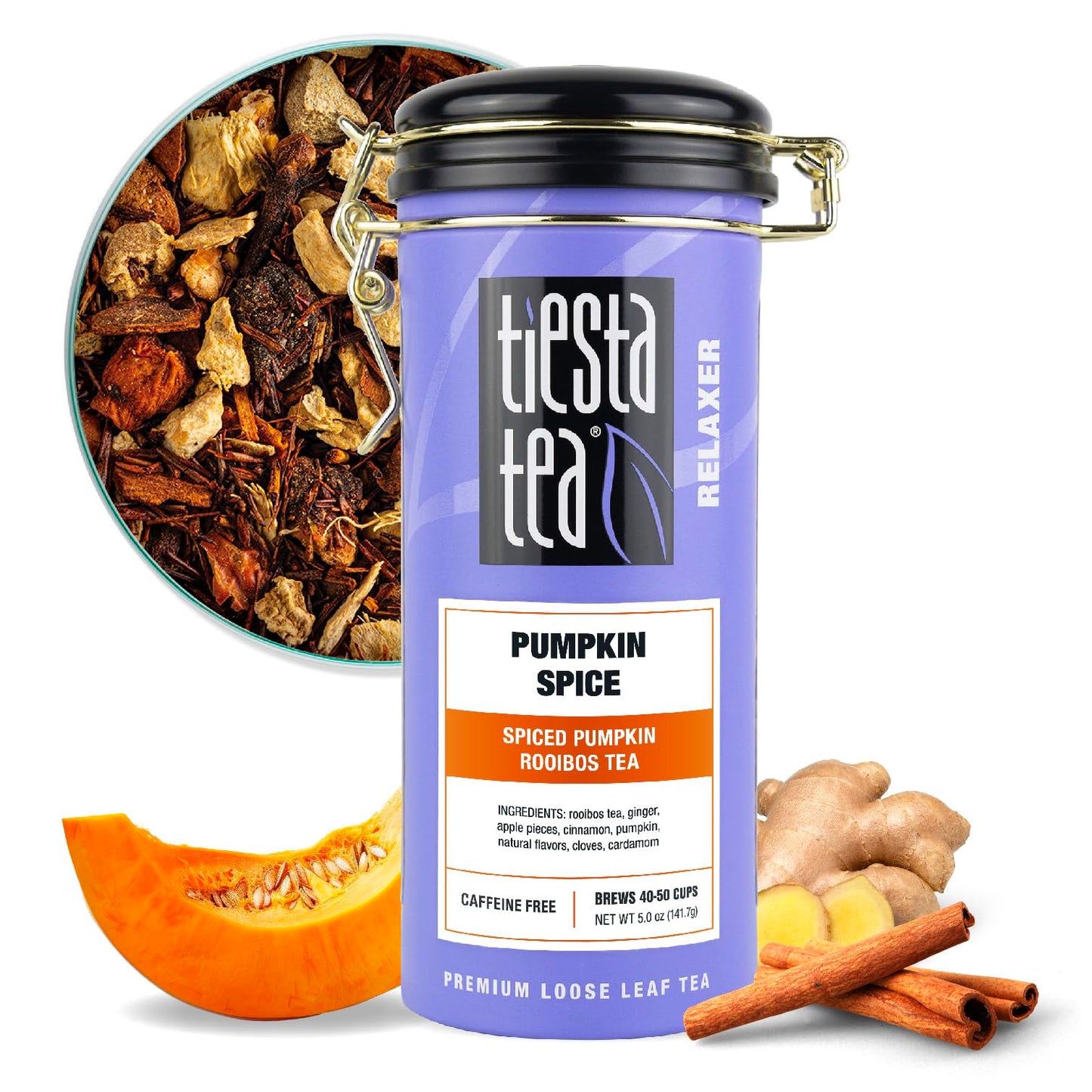 Tiesta Tea Pumpkin Spice Rooibos Loose Leaf Tea, Caffeine-Free Herbal Infusion, 50 Cups, Refillable Tin Can, 5 Ounce