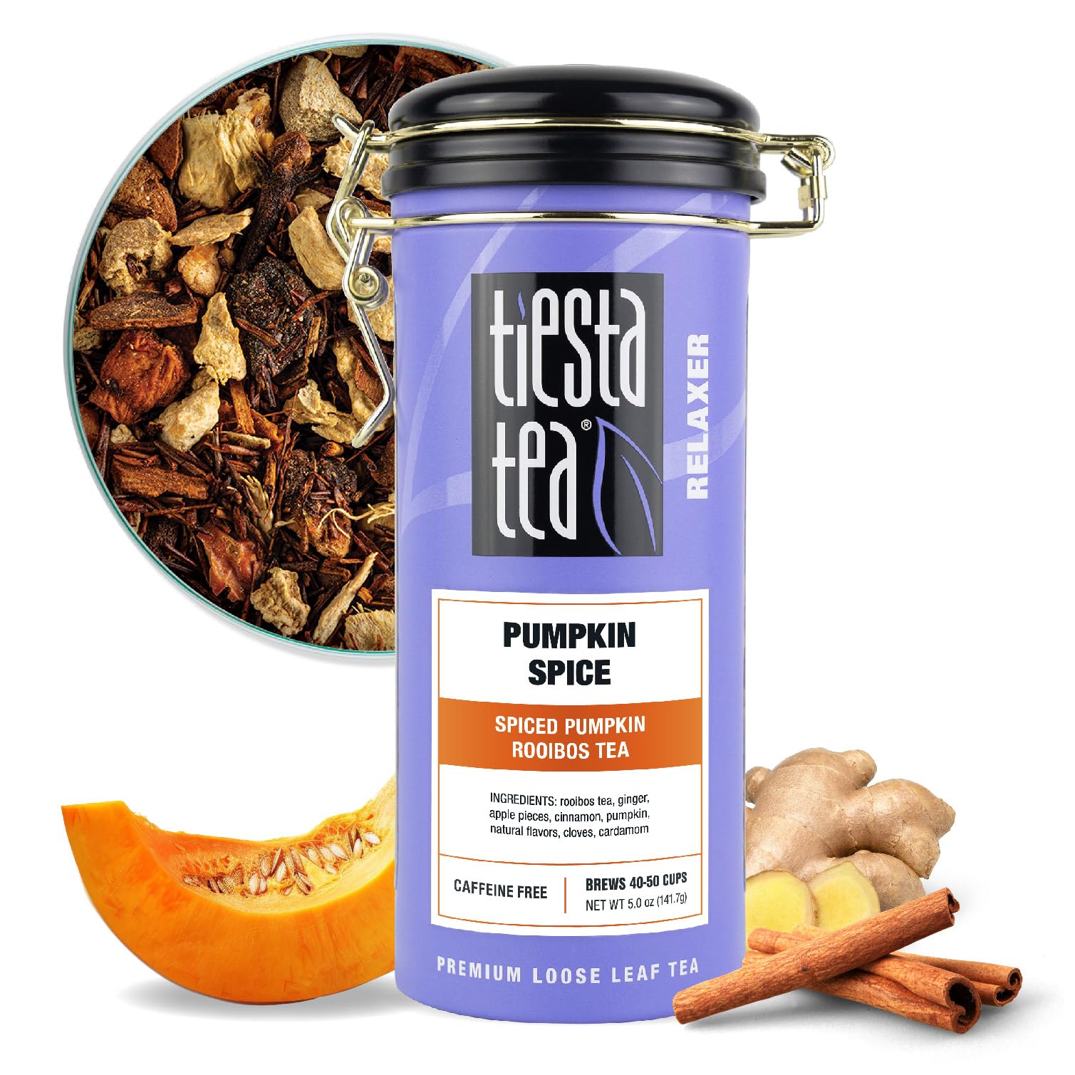 Tiesta Tea Pumpkin Spice Rooibos Loose Leaf Tea, Caffeine-Free Herbal Infusion, 50 Cups, Refillable Tin Can, 5 Ounce