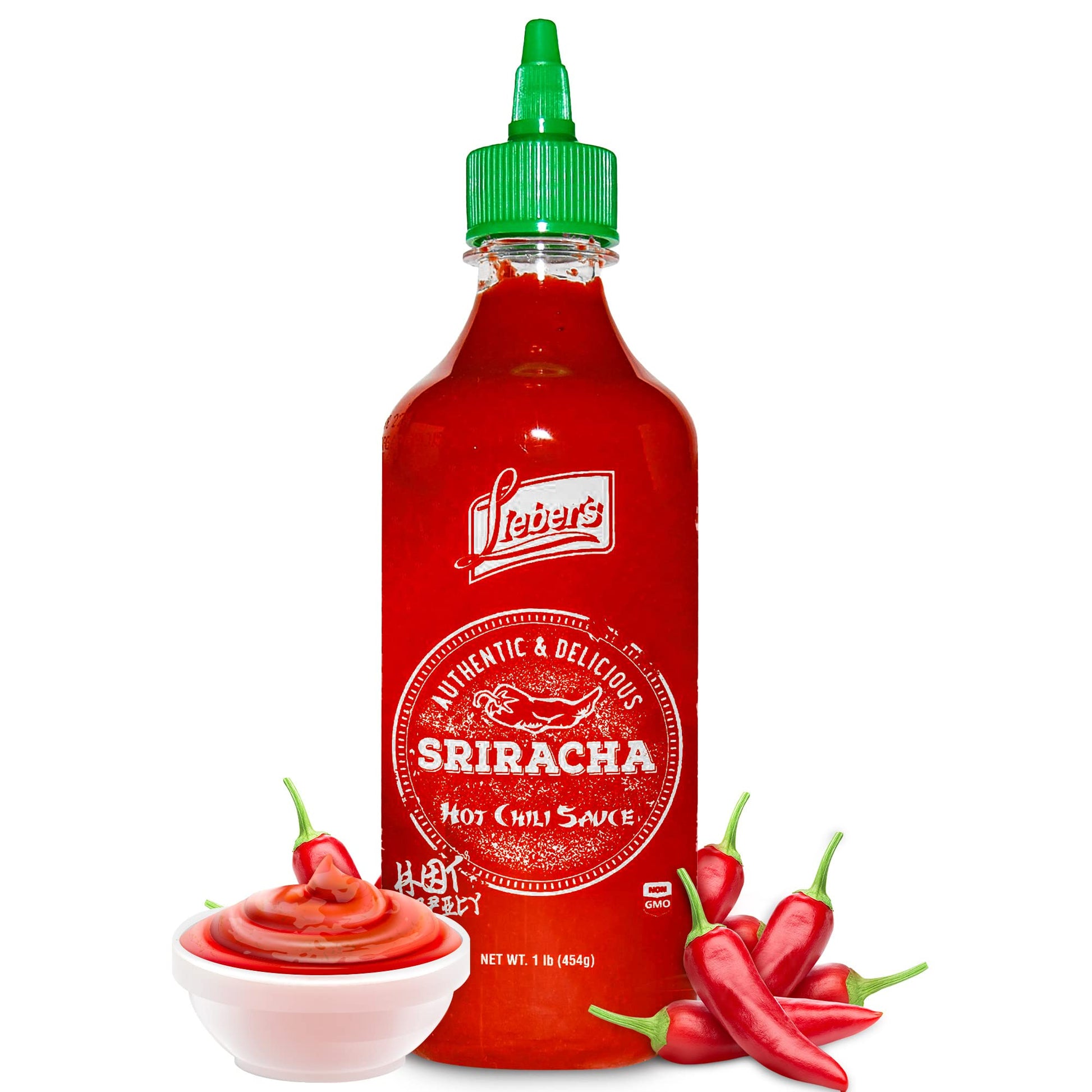 Lieber's Sriracha Hot Chili Sauce, Authentic And Delicious, Non-GMO, No MSG, Gluten-free, Cholesterol-free, and Vegan, NET WT. 1