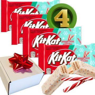 (Pack Of 4) Kit Kat Chocolate Peppermint Stick Candy Bars - New Limited Holidays Flavor - Naturally Flavored -1.4Oz Each Bar- Comes Inside A Gift Box To Surprise You/Friend/Loved