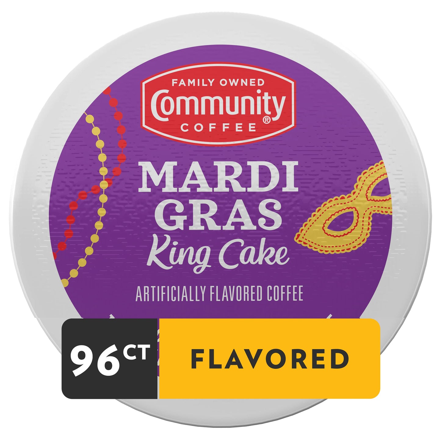 Community Coffee Mardi Gras King Cake Flavored Coffee Pods, Medium Roast, 96 Count, Compatible with Keurig 2.0, 24 Count (Pack of 4)