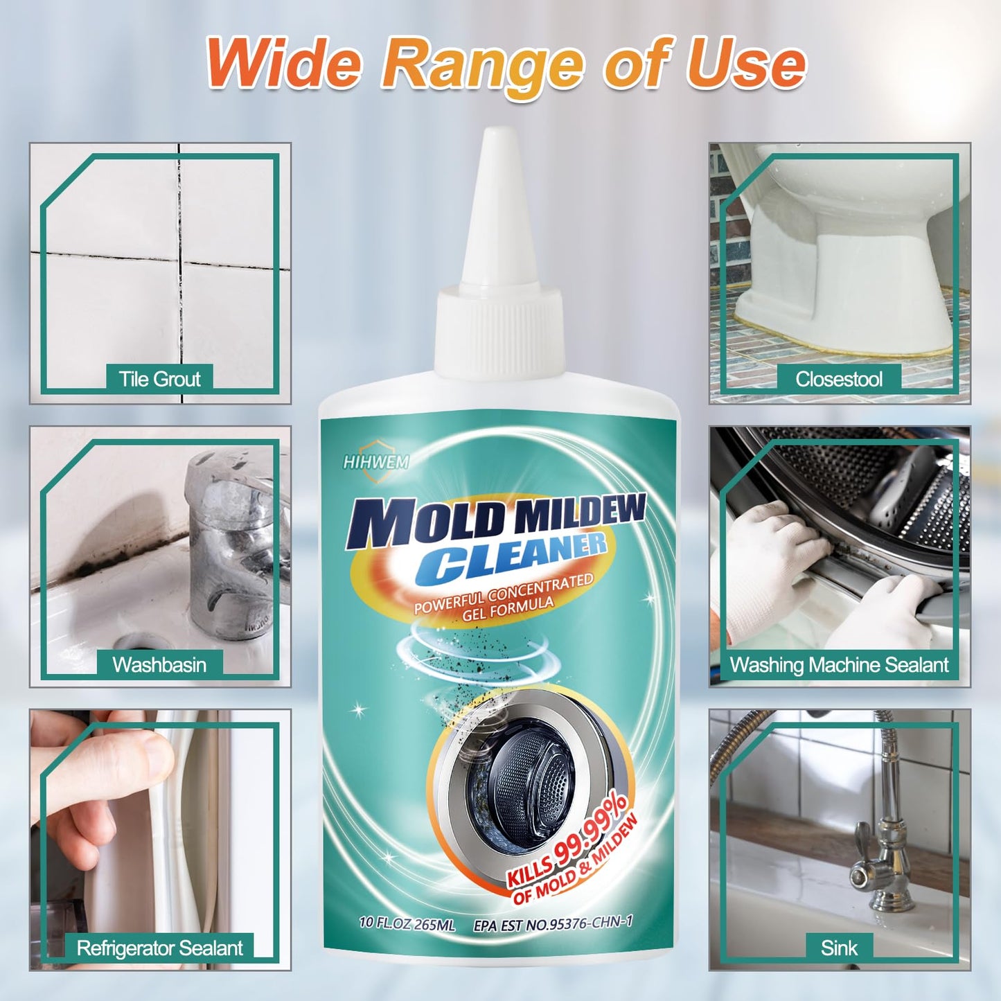 Hihwem Mold Mildew Remover Gel Household Cleaner For Sealant Tiles Grout Washing Machine Cleaner Bathroom Stain Remover Home Kit