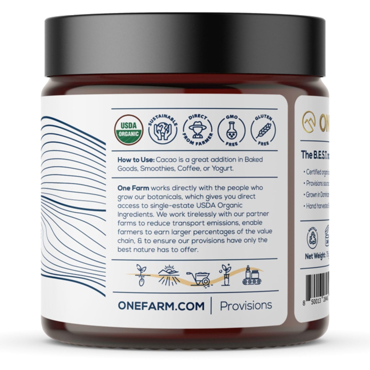 One Farm by WAAYB Organic Cacao, Single Estate, Non-GMO, Fair-Trade, Vegan, Gluten Free, 100% Raw Rizek Cacao in Resealable Bag