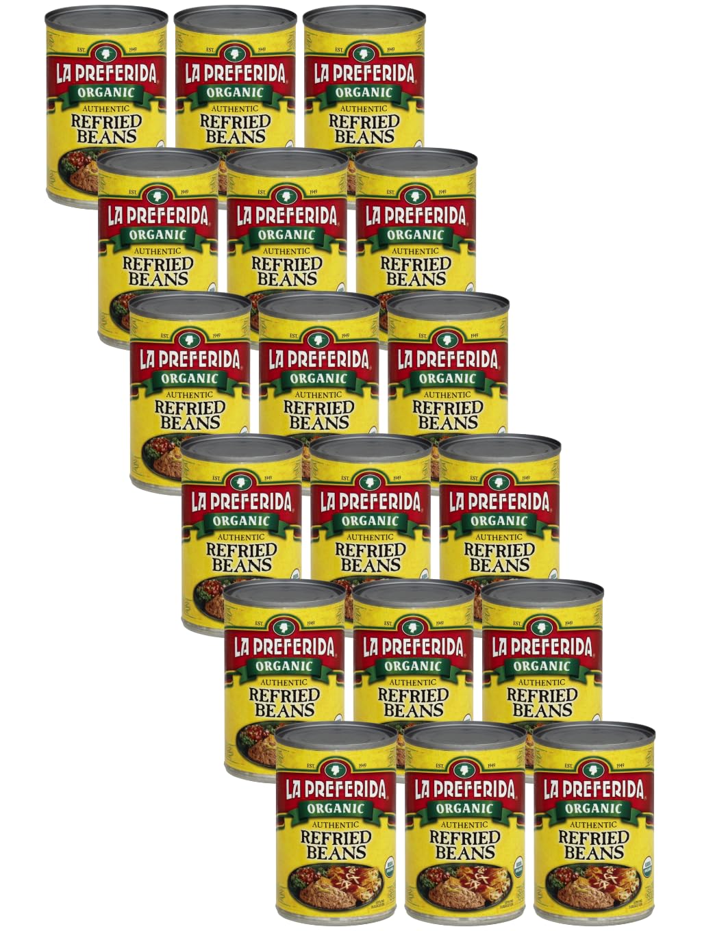 LA PREFERIDA Organic Refried Pinto Beans, 100% Vegan, 15 oz. (Pack of 18), USDA Certified, 9g Protein, 5g Fiber