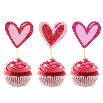24Pcs Love Heart Cupcake Toppers For Valentine'S Day Decorations, Love Heart Valentine'S Day Cupcake Toppers For Wedding Bridal 