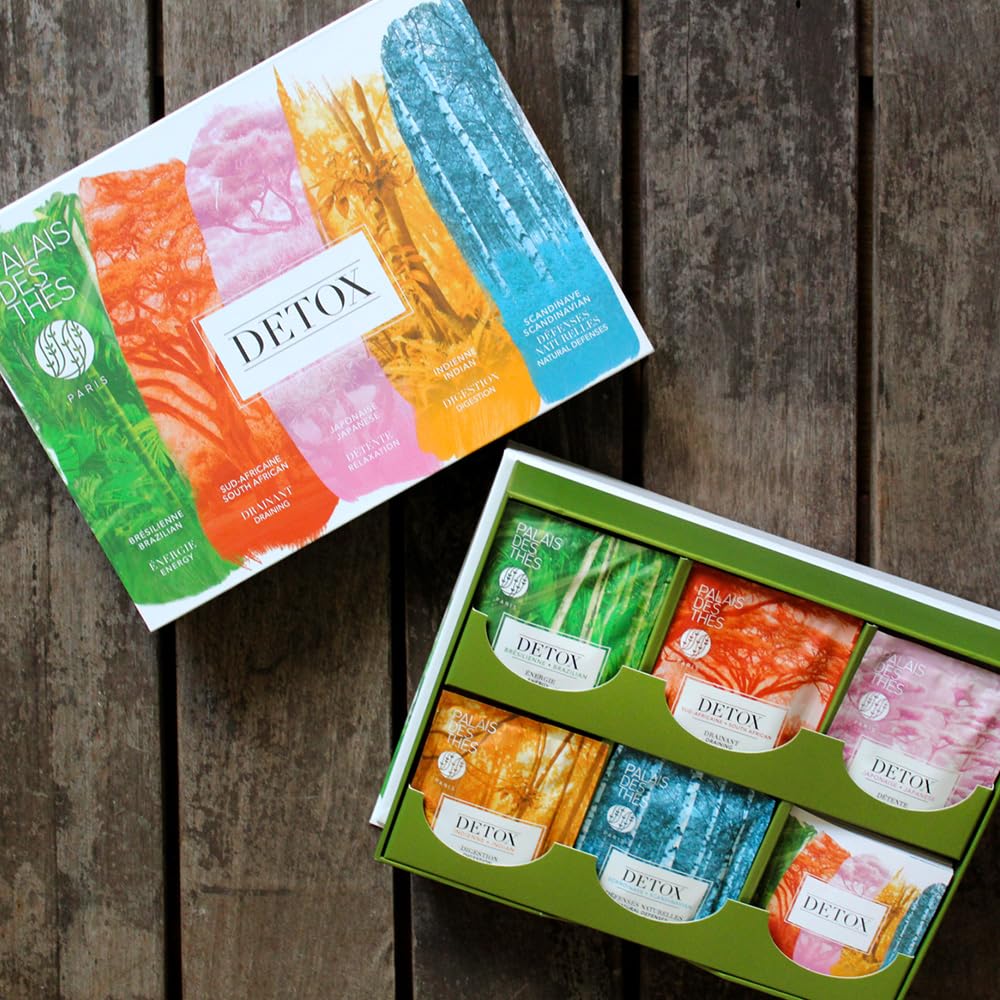 Palais Des Thés - Organic Detox Tea Gift Set - Assortment Of Rooibos, Herbal, Black, And Green Teas - S Of Enhanced Tea Bags, Serves 30 Cups