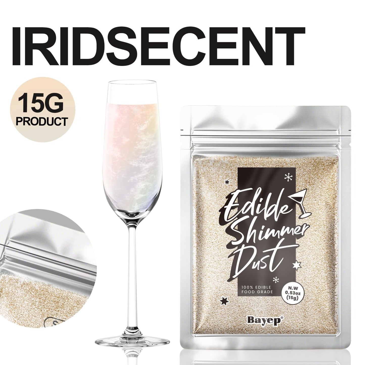 Iridescent Edible Glitter For Cocktails Luster Dust Edible Iridescent Cake Glitter 15G Food Grade Drinks Glitter Shimmer Powder