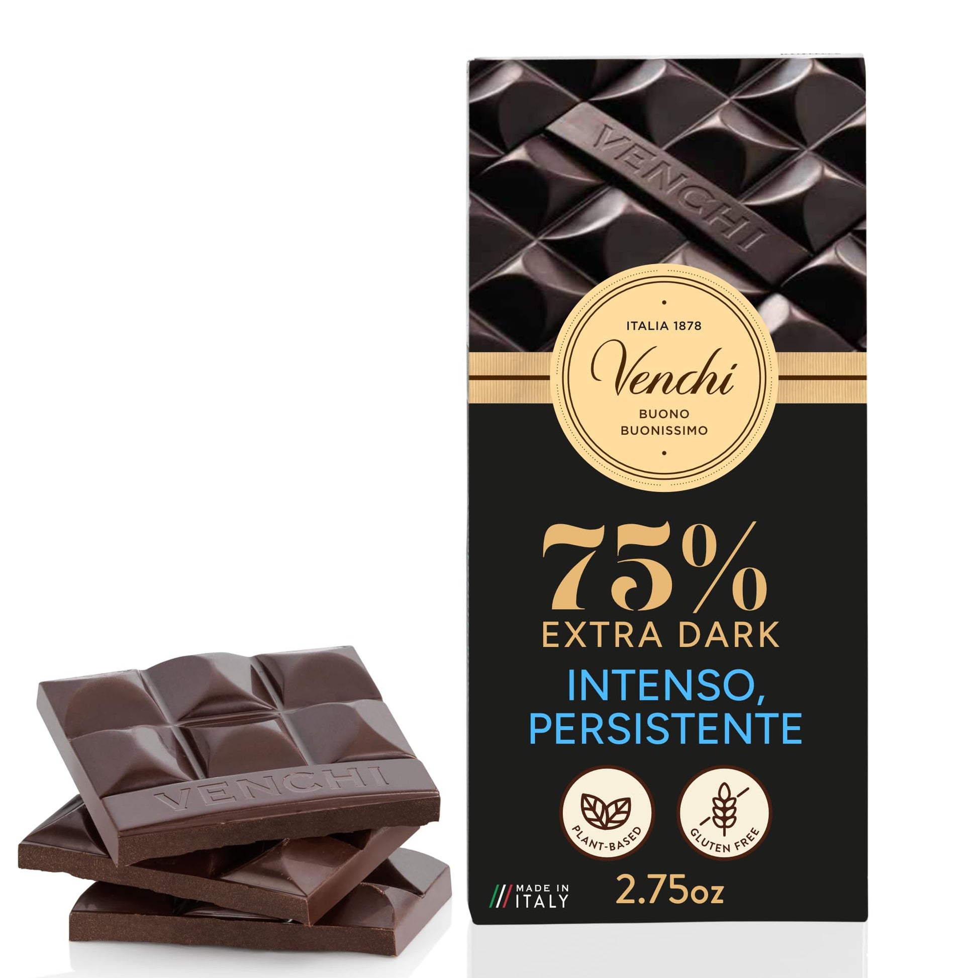 Venchi Cuor di Cacao 75% Extra Dark Chocolate Bar 3.52oz