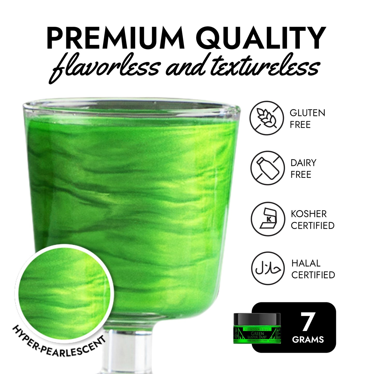 Mon  Gasque Green Luster Dust Edible Glitter For Cocktails 7G - Premium Green Edible Glitter - Halloween Cake Glitter - Edible G