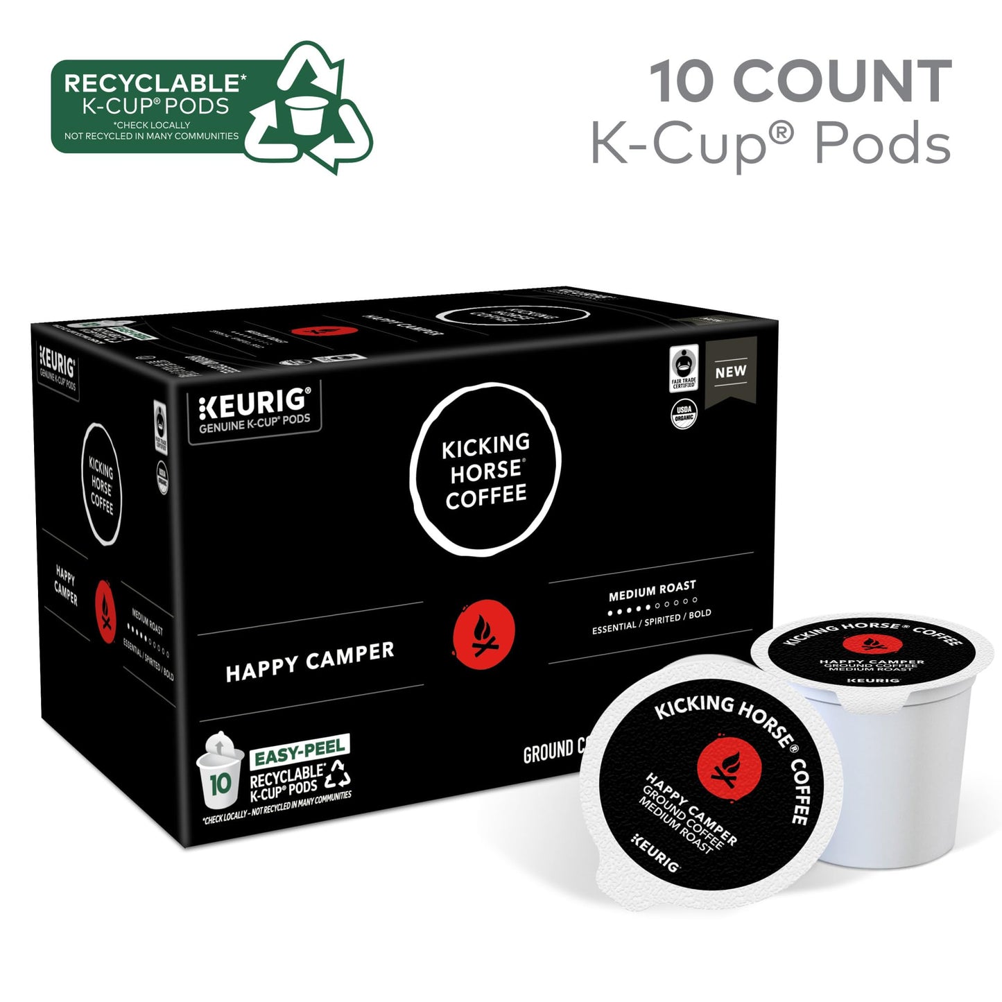 Kicking Horse Coffee Happy Camper Medium Roast Single Serve K-Cup Pods 10 Count