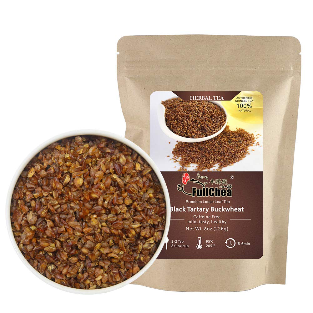 FullChea Himalayan Tartary Buckwheat Tea - Roasted Black Loose Leaf - Caffeine Free - 8oz / 226g - NON-GMO - Gluten Free - 100% Natural