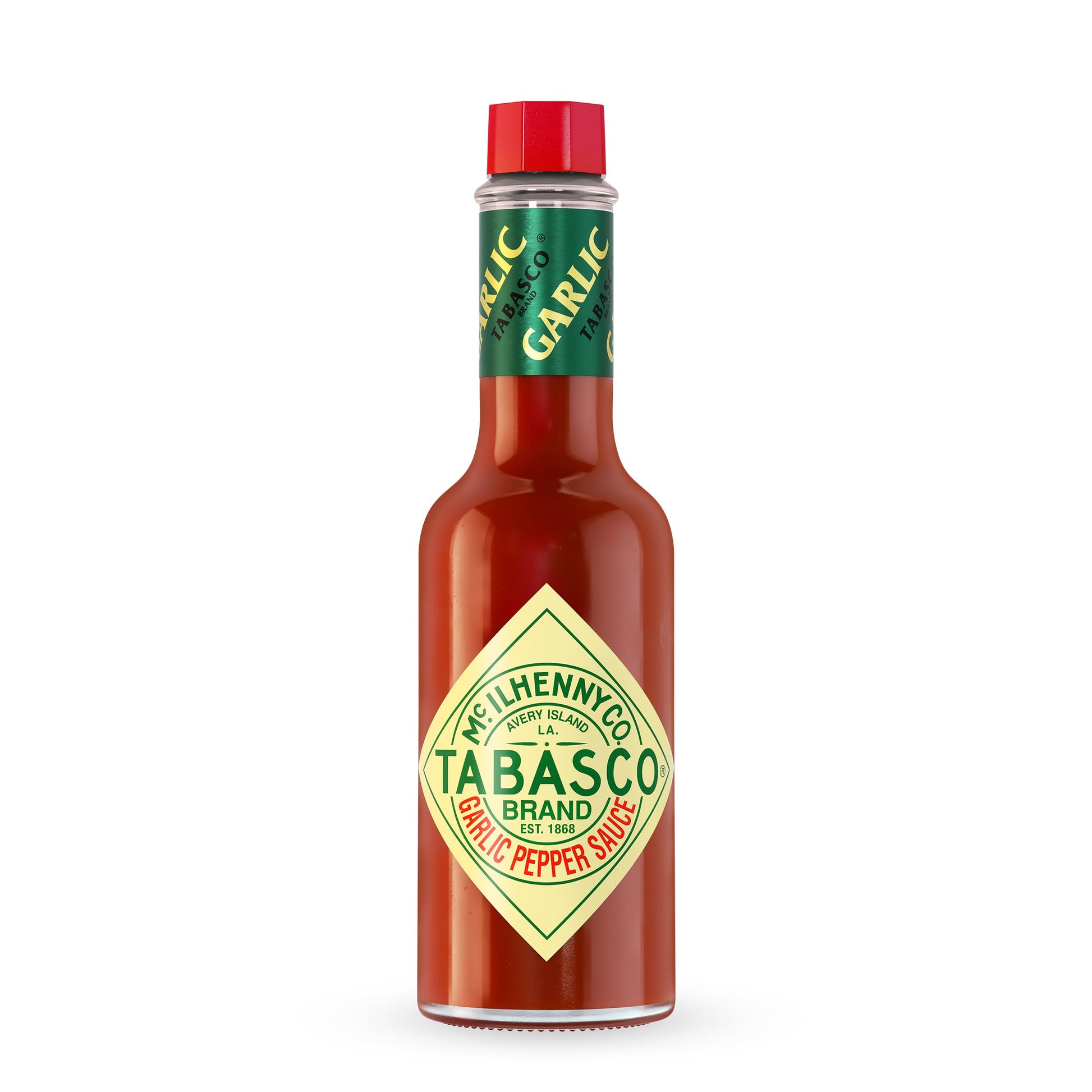 TABASCO Brand Cayenne Garlic Pepper Sauce, Mild Hot Sauce, Glass Bottle, Smoky & Zesty Blend with Savory Garlic, Bold Flavor, Gr