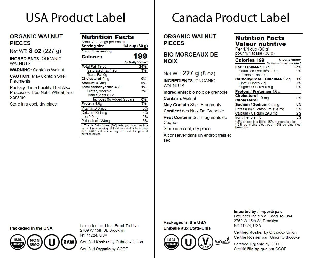 Food to Live Organic Walnut Pieces, 8 Ounces - California Chandler Variety. Medium Size. Non-GMO. Rich in Omega-3, Antioxidants,