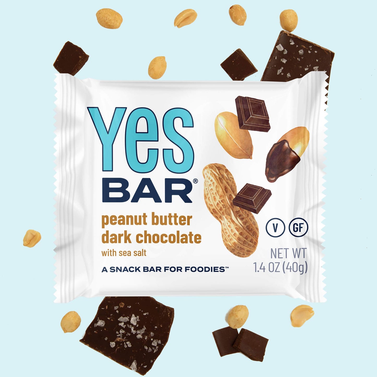 The Yes Bar - Peanut Butter Dark Chocolate - Plant Based Protein, Decadent Snack Bar - Vegan, Paleo, Gluten Free, Dairy Free, Lo