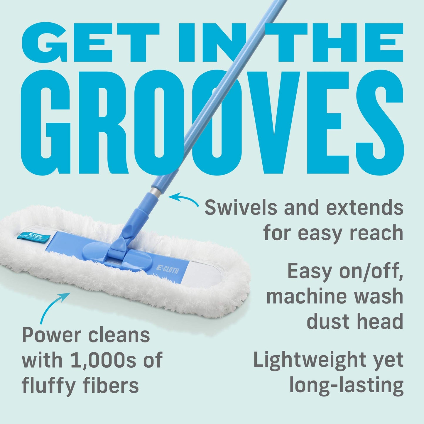 E-Cloth Flexi-Edge Floor & Wall Duster, Reusable Dusting Mop For Floor Cleaning, 200 Wash Guarantee, 1 Pack