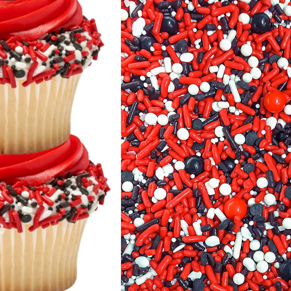Sprinkle Deco Edible Jimmies Sprinkles Toppers 4oz Red Black White