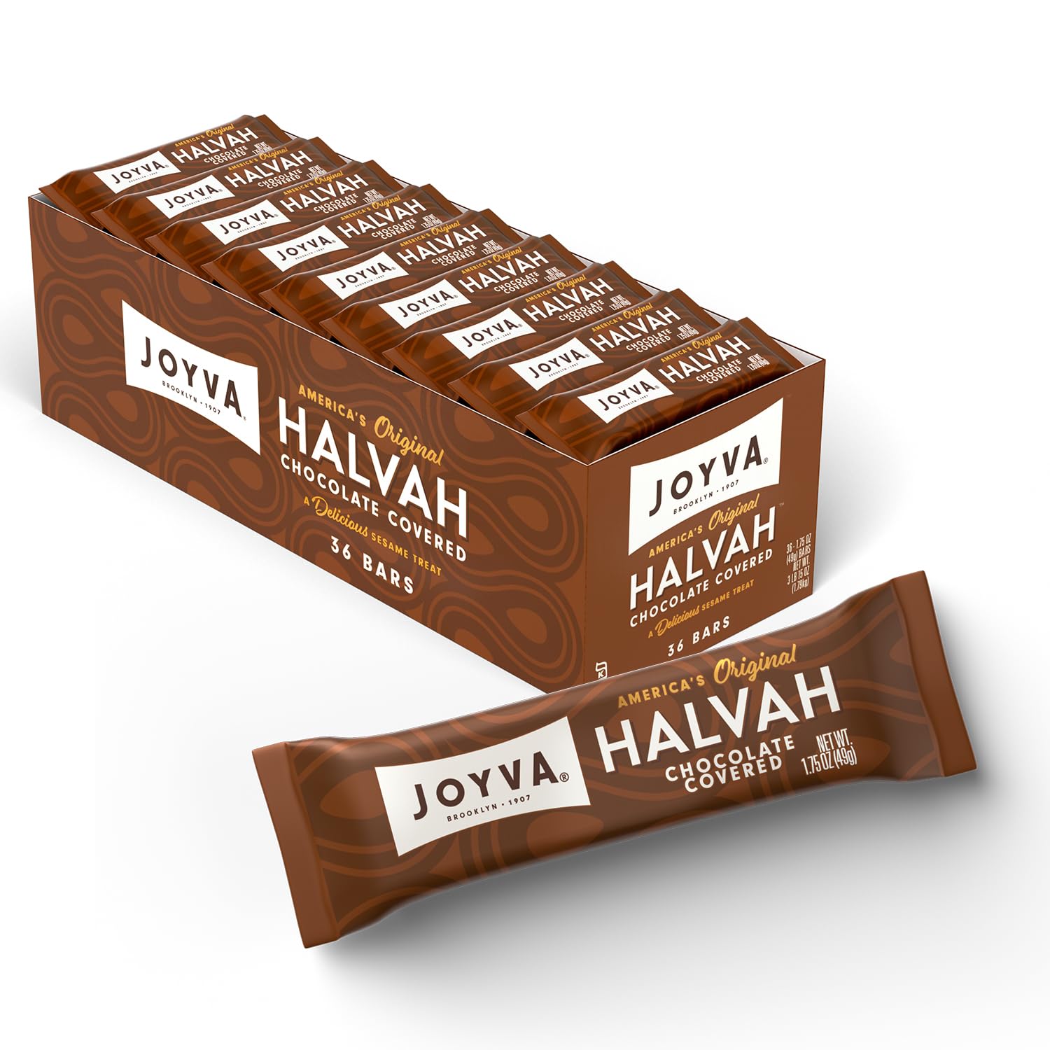 Joyva Halvah - Chocolate Covered, 1.75Oz Pack Of 36 | A Delicious Sesame Treat | Dairy Free, Gluten-Free & Kosher Parve | Handcr