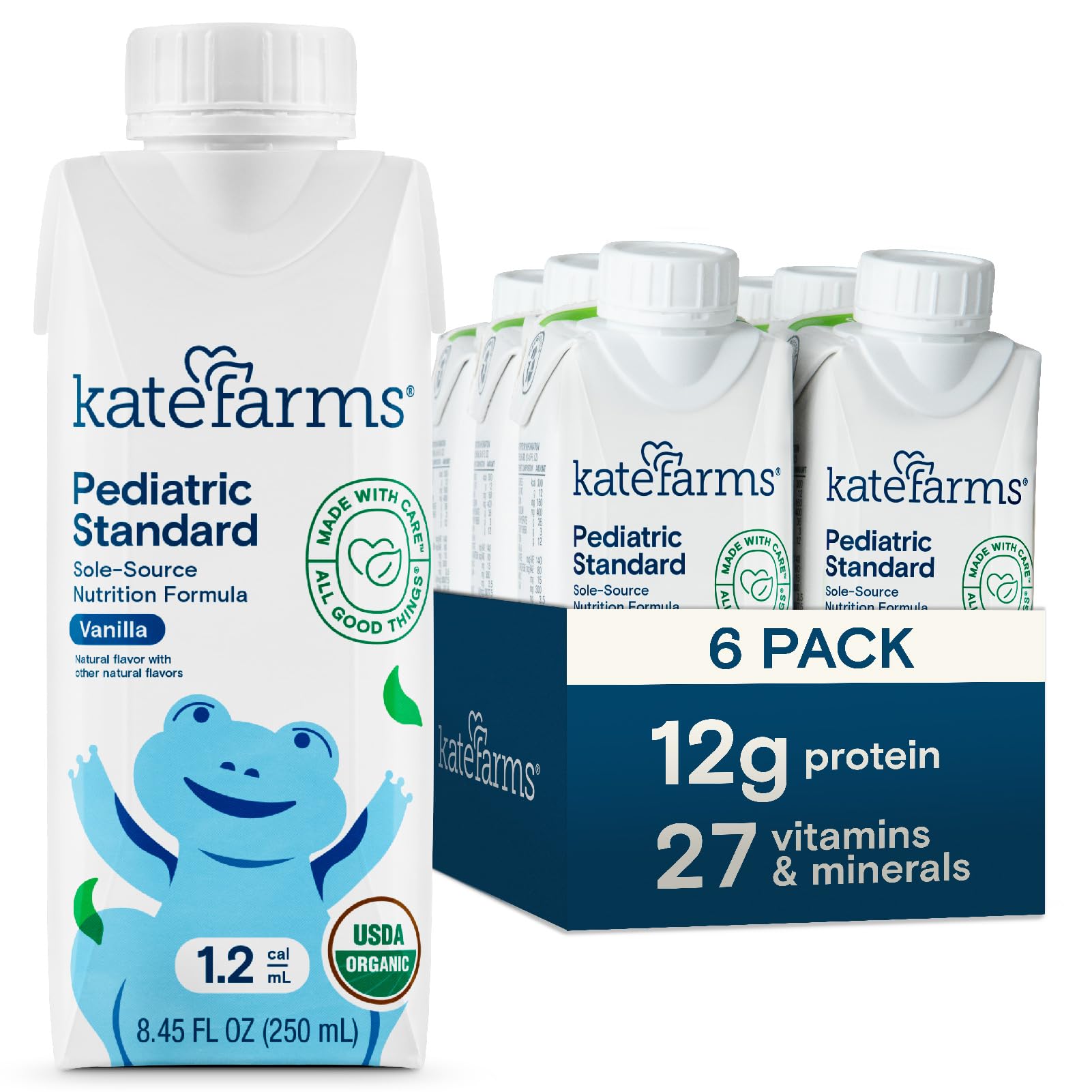 Kate Farms Organic Pediatric 1.2 High Calorie Nutrition Shake, Vanilla, 12G Protein, 27 Vitamins And Minerals, Meal Replacement,