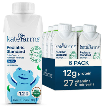 Kate Farms Organic Pediatric 1.2 High Calorie Nutrition Shake, Vanilla, 12G Protein, 27 Vitamins And Minerals, Meal Replacement,