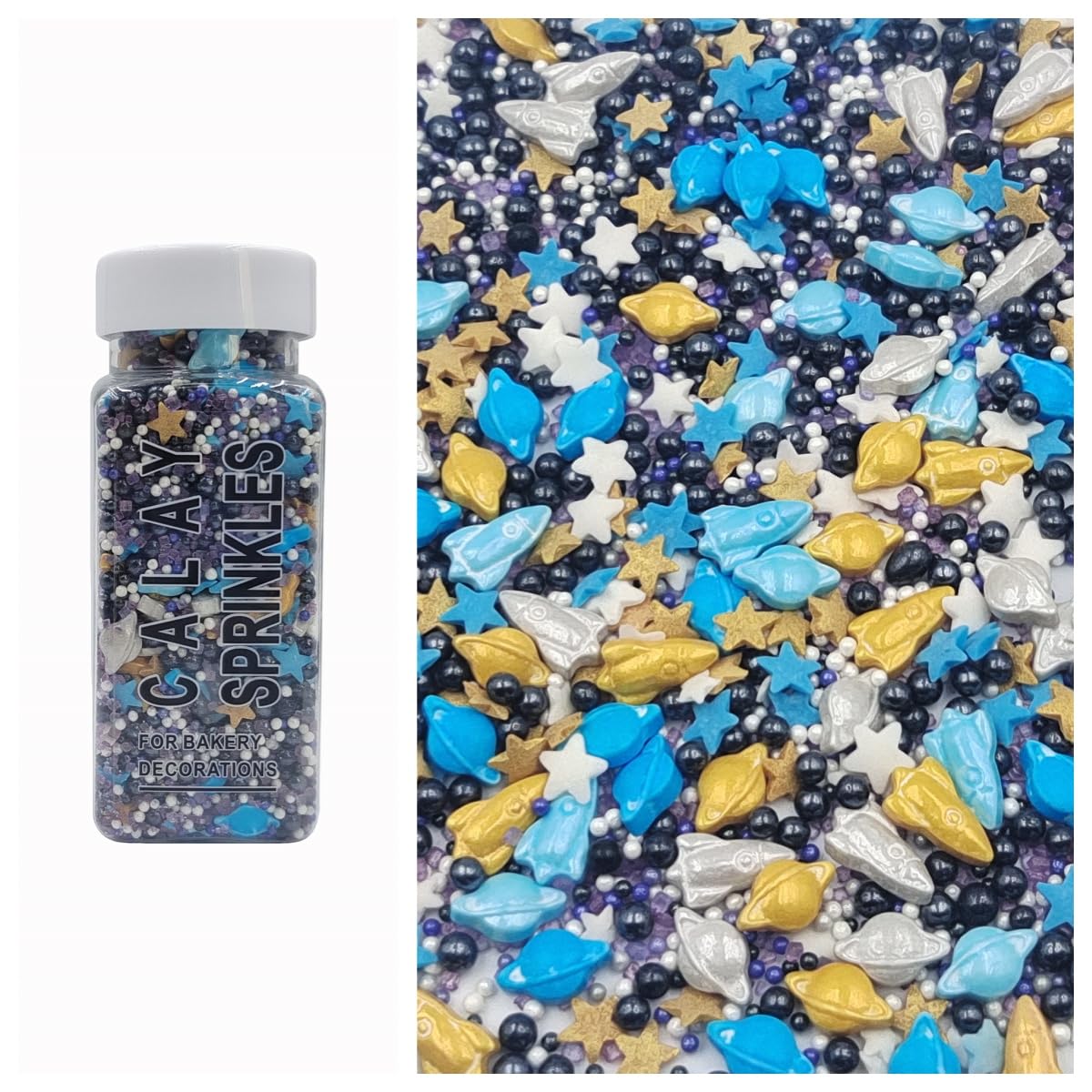 Sentovac Edible Space Theme Sprinkles | Edible Cake Cupcake Topper Decorations 1 Bottle 3.35oz/ 95g | Planet Rocket Stars Sprink