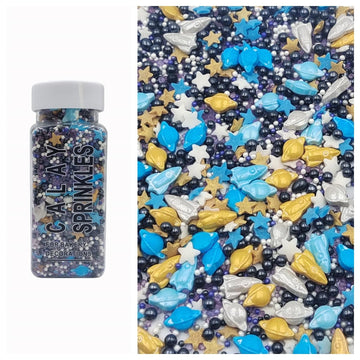 Sentovac Edible Space Theme Sprinkles | Edible Cake Cupcake Topper Decorations 1 Bottle 3.35oz/ 95g | Planet Rocket Stars Sprink