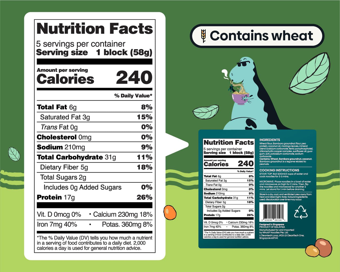 Healthy Instant Moringa Noodles Unflavored | 17g Protein & 5g Fiber, Vegan, Air Fried, Lower Sodium, | For Ramen, Wok, Stir Fry