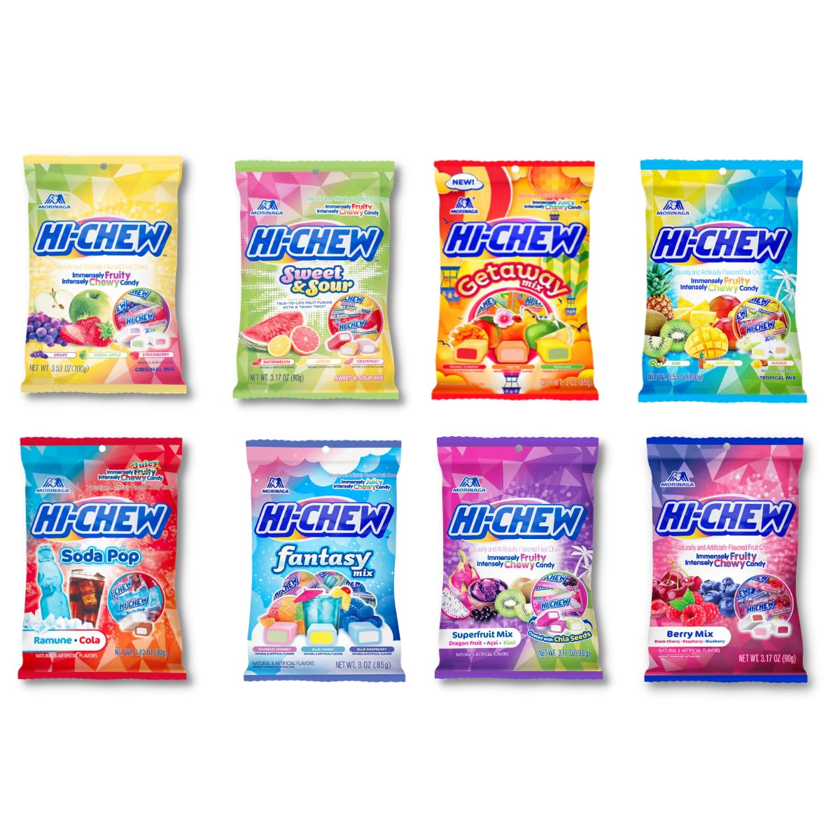 Hi Chew Japanese Fruit Candy - 25.4Oz Bulk Variety Pack - 14 Flavors Chewy Taffy - College Care Package, Birthday Gift Box For K
