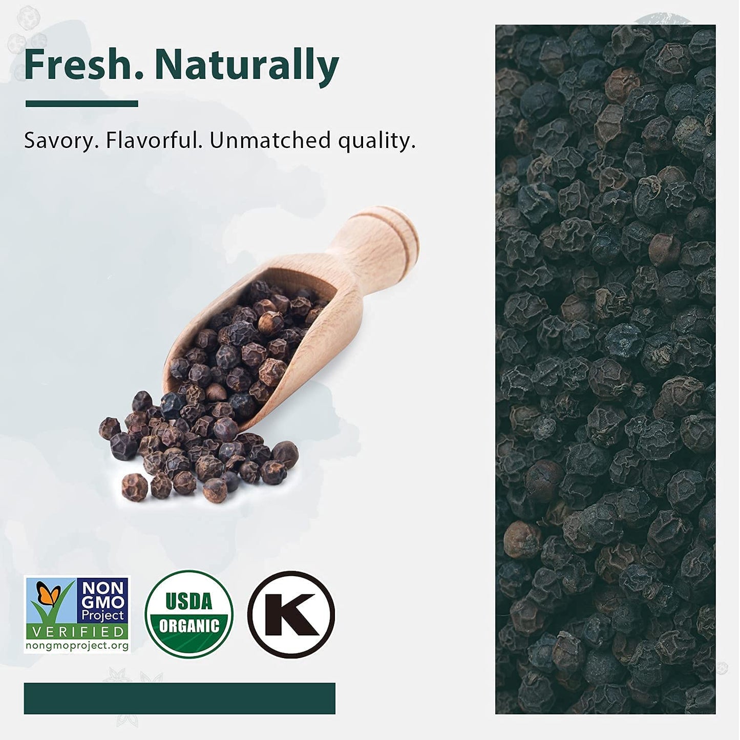 Soeos Organic Black Peppercorns, 18oz (Pack of 1), Non-GMO, Kosher, Packed to Keep Peppers Fresh, Peppercorn for Grinder Refill,