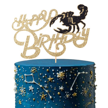 12 Constellation Theme Cake Topper Scorpio Birthday Party Golden Flashing Decoration Cake Decoration Plug-In (Scorpio)
