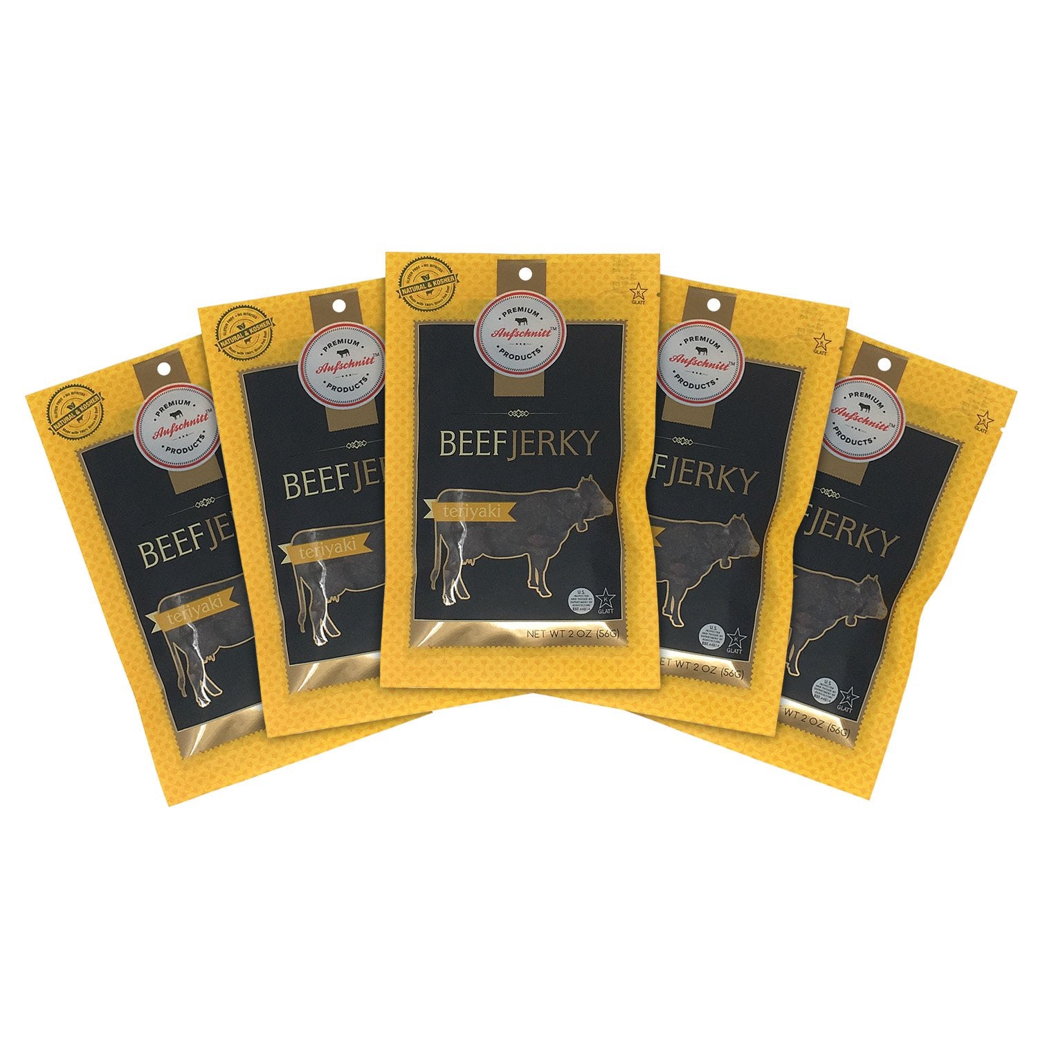 Premium Aufschnitt Beef Jerky - Low Sodium, Certified Kosher, Keto & Halal Friendly - 5 Pack, Teriyaki, 0.18 Ounce Each