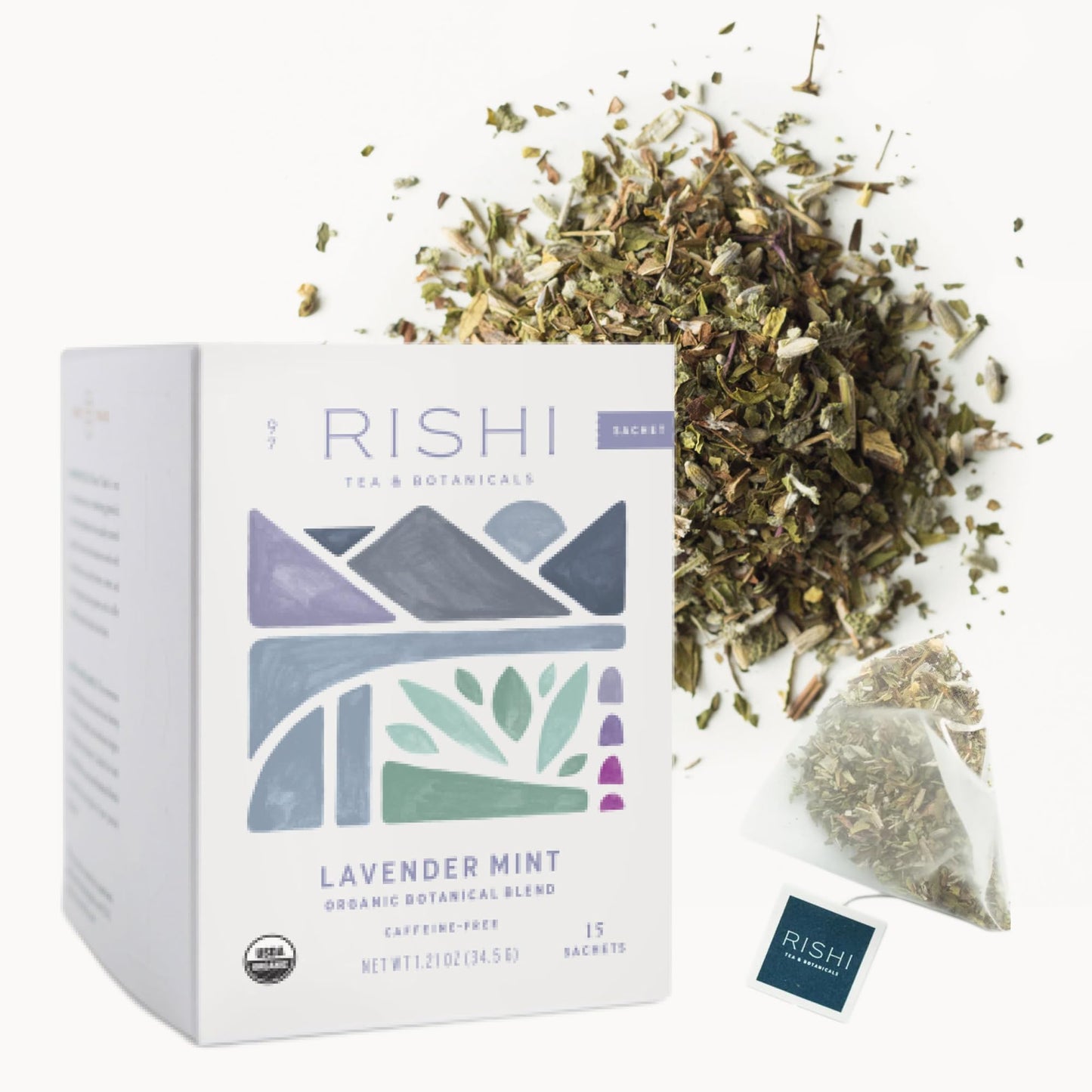 Rishi Tea Lavender Mint Herbal Tea - Organic, Caffeine Free - 15 Sachet Bags - Calming Lavender with Peppermint & Sage