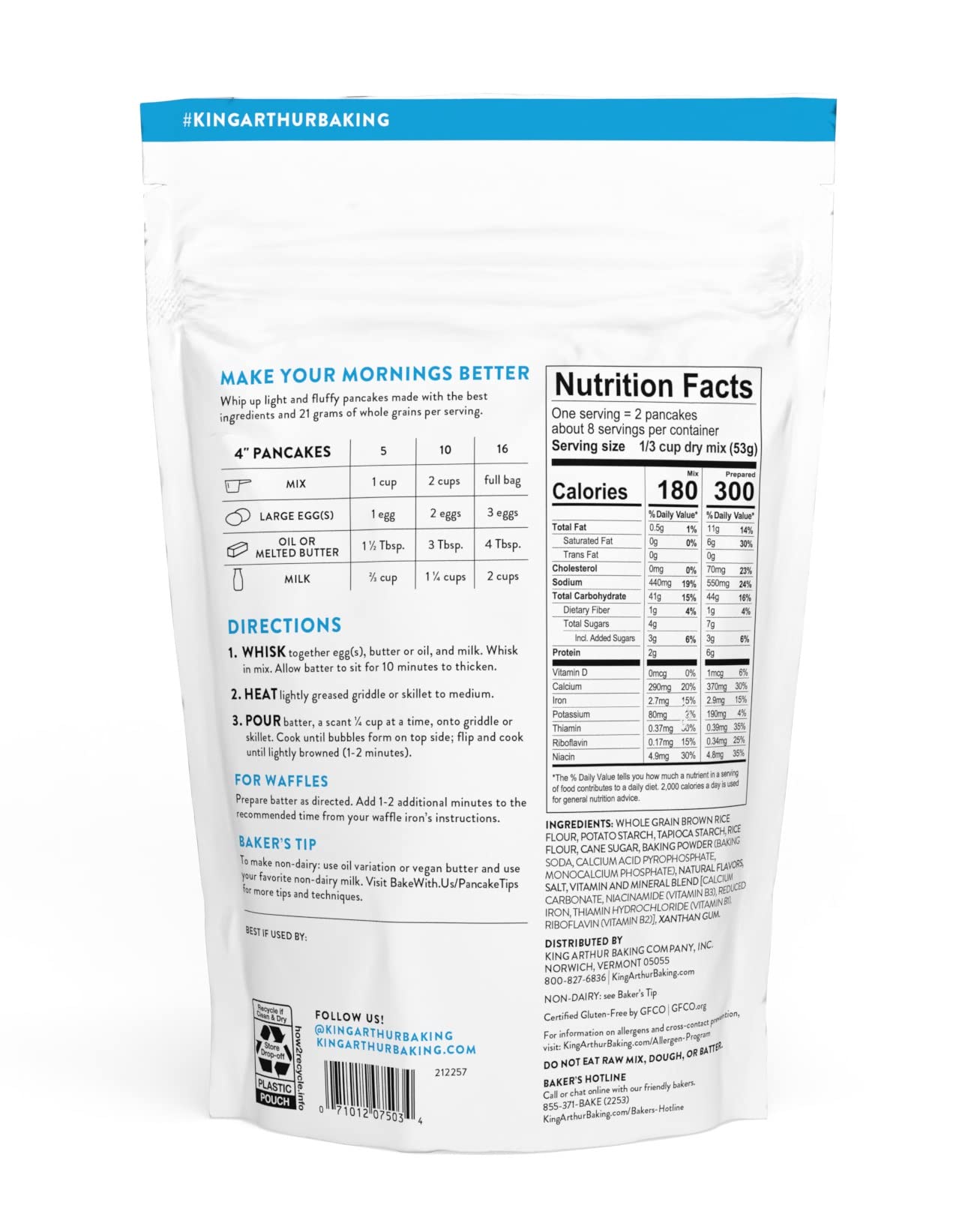 King Arthur Gluten Free Pancake Mix: Non-GMO, Kosher Certified, Easy-to-Prepare Breakfast Delight - Perfect for Fluffy, Deliciou