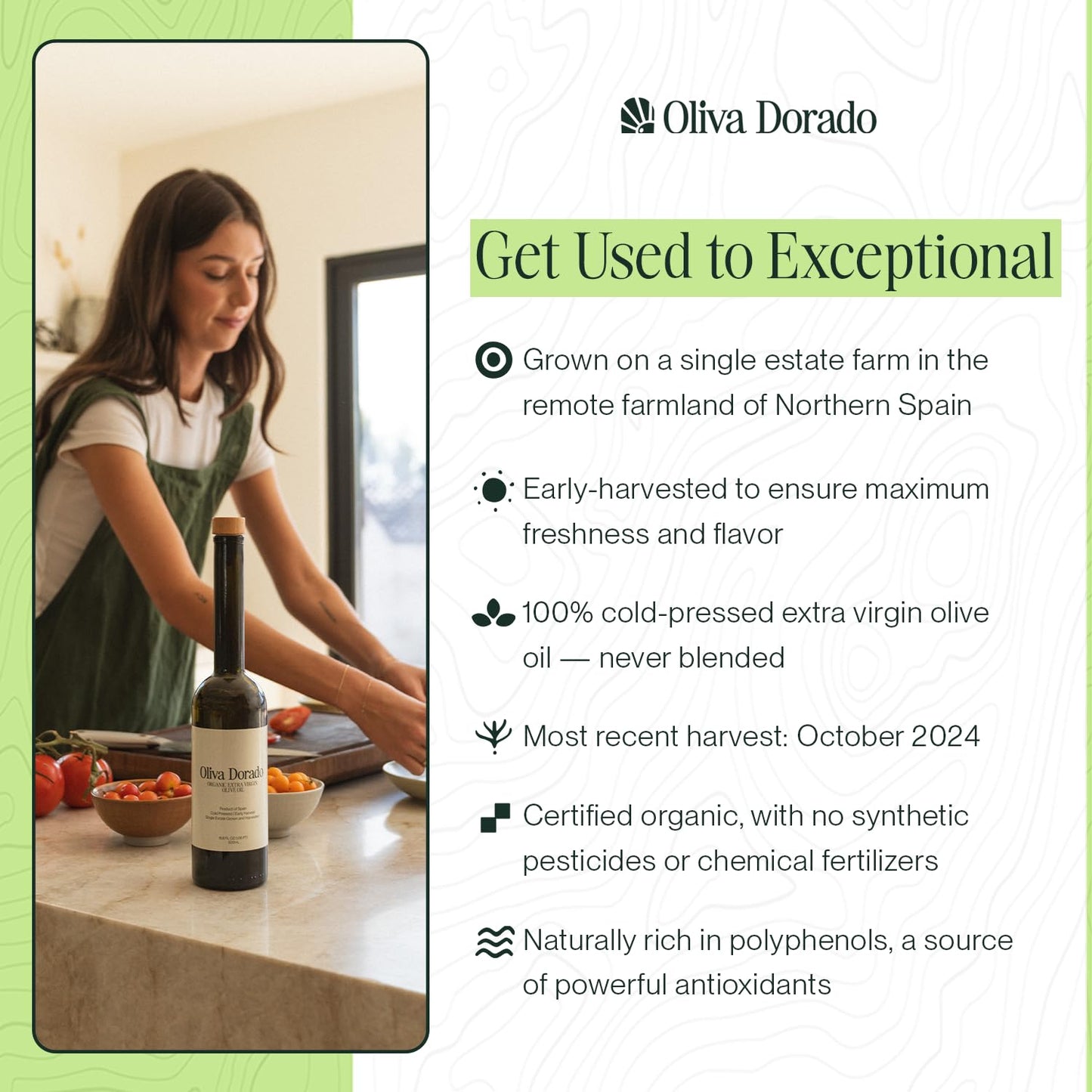 Oliva Dorado Organic Extra Virgin Olive Oil  Cold Pressed from Single Estate Spanish Olives  Polyphenol-Rich enhanced Drizzle  Early Harvest  Full-Bodied Flavor  500mL Glass Bottle