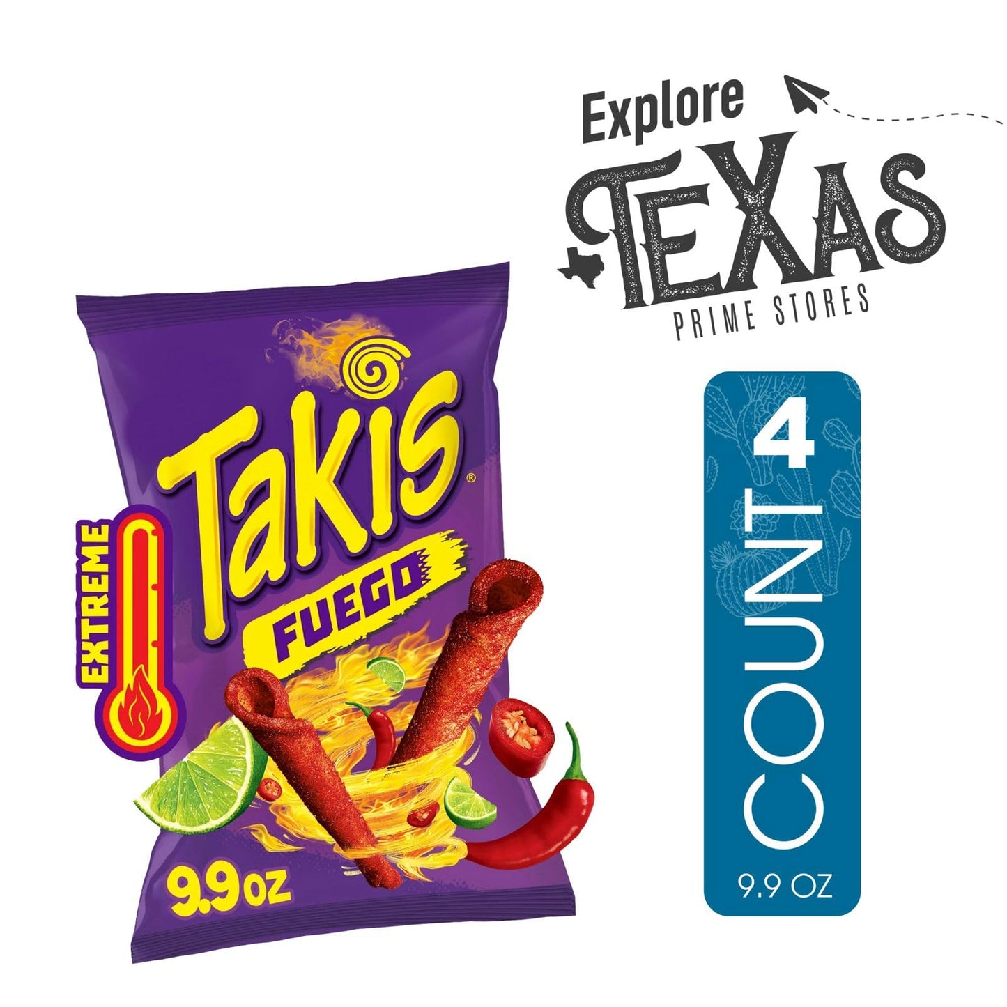 Takis Fuego Rolled Tortilla Chips - 4-Pack Sharing Size, 9.9 oz Bags, Hot Chili Pepper Flavor