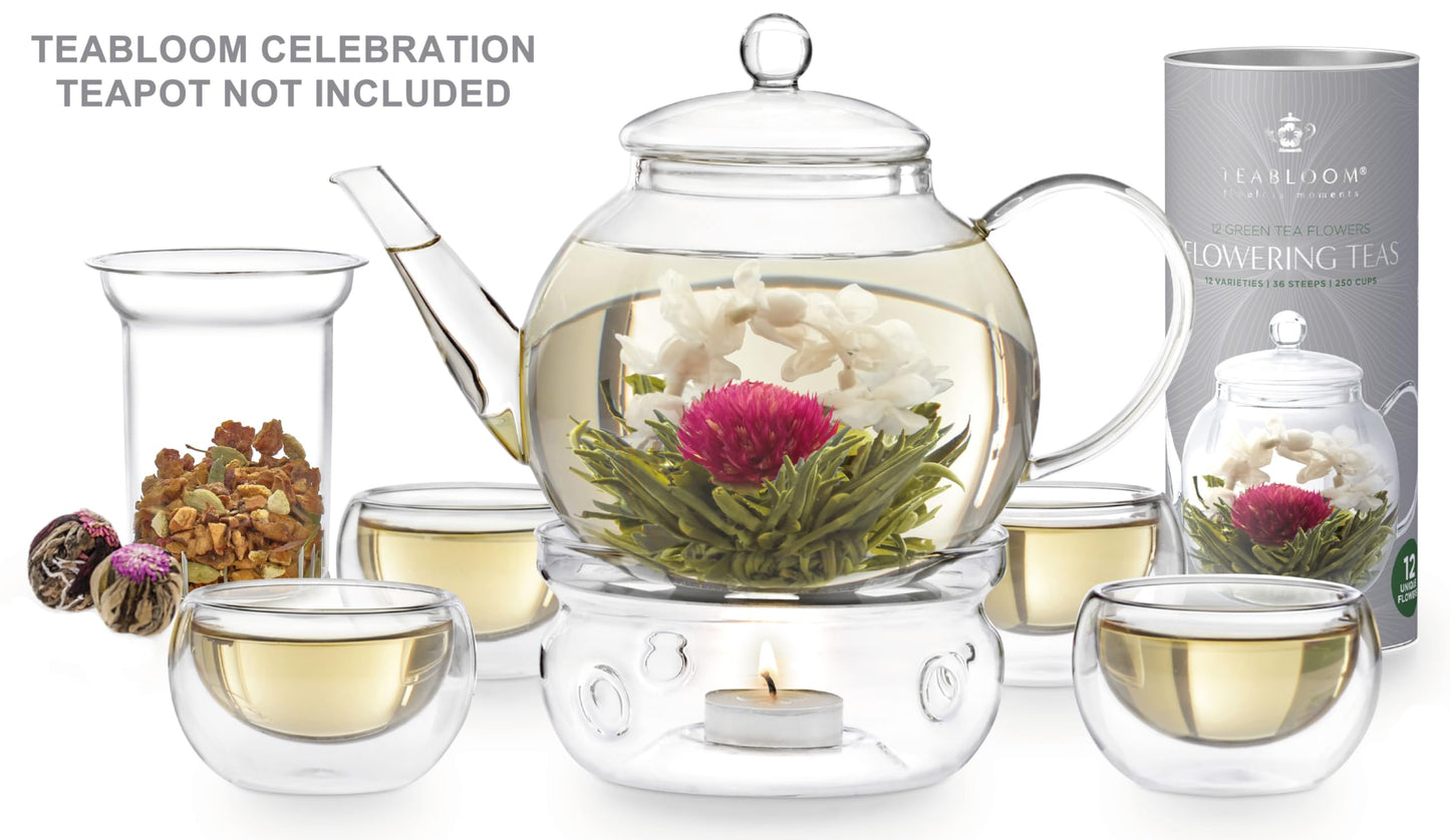 Teabloom Flowering Tea - 12 Unique Varieties Of Blooming Tea Flowers - Hand-Tied Green Tea Leaves & Edible Flowers - 12-Pack Gif