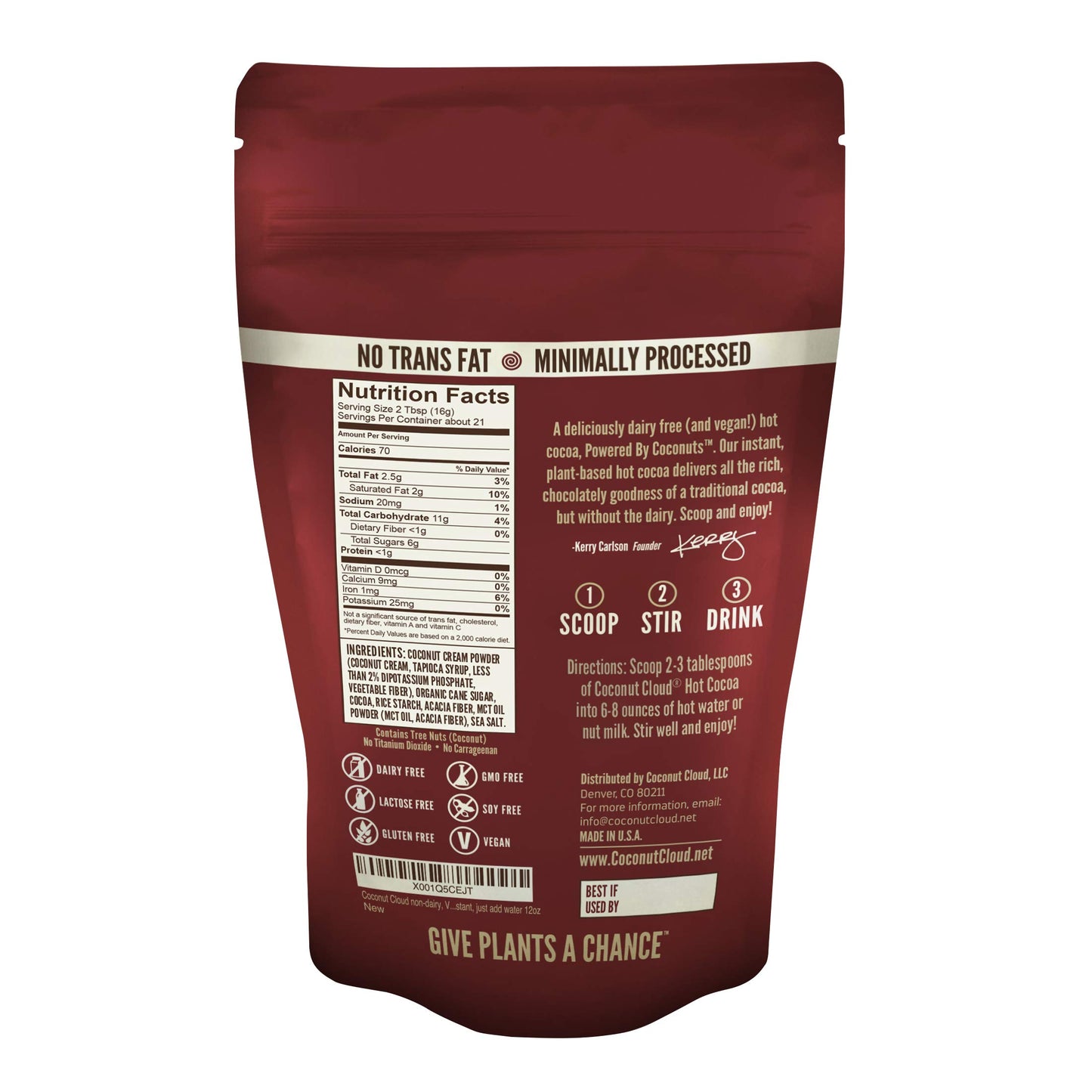 Coconut Cloud Dairy-Free Instant Hot Cocoa Mix, Vegan, 12 oz, Rich Brown